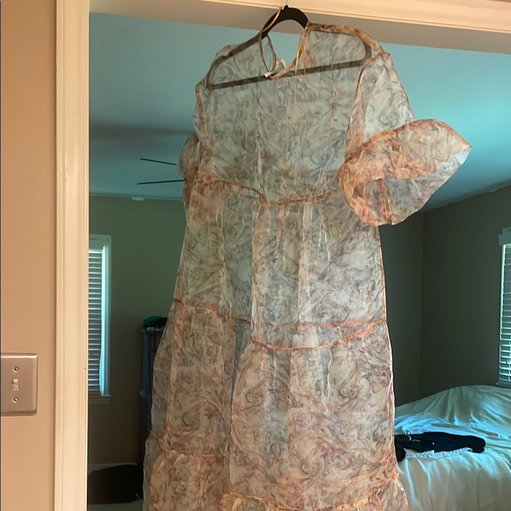 Anthropologie Sheer Blue and Pink Dress